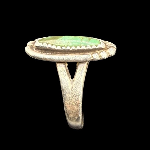 Sterling Silver Green Turquoise Marquise Ring - size 7.25 - Picture 3 of 4